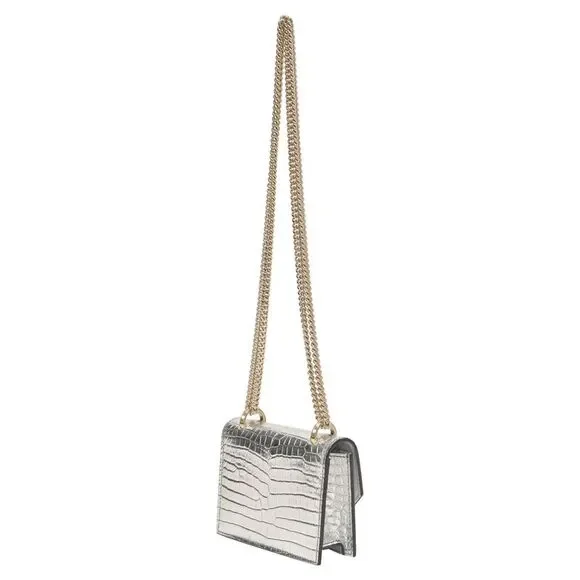 Jimmy Choo Mini Paris Metallic Croc-Embossed Super Mini Bag in Silver Leather - Picture 6 of 10